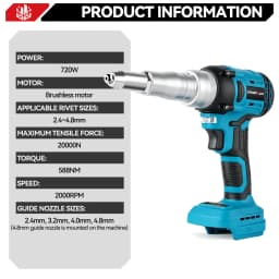 ONEVAN 20000N Cordless Brushless Electric Rivet Gun 2.4-5.0mm Rivet Nut Gun Tool High Power Lightweight For Makita Battery Pin