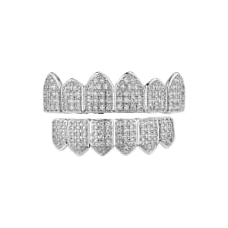 Hiphop Teeth Grillz Set for Unisex Top Bottom Mouth Silver Color Teeth Grills Tooth Cap Removable Dental Fashion Body Jewelry