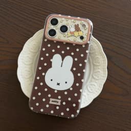 Luxury Cute cartoon Miffy brown white Polka Dots Phone Case For iPhone 16 15 14 13 17 Pro Max lovely Star Miffy Lens protect