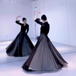 Black White Double Layered Chiffon Skirt 360 Degree Rotation Dance Costume New Style Human World Dancewear Maxi Skirt