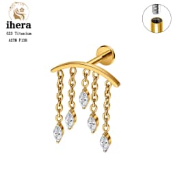 ASTM F136 Titanium Ear Cartilage Earrings Internal Thread 16G Hidden Helix Stud CZ Drape Chain Flat Back Tragus Piercing Jewelry