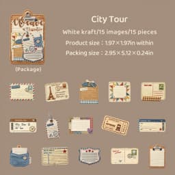 Journal GO 15pcs Vintage Woven Style Stickers, Embossed Hard Card Tags & Labels for Scrapbooking, Journaling, Planners & Crafts