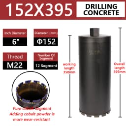 LAANCI Diamond Core Drill Bit Reinforced Concrete Drill Bit Diameter Range 25-200mm Total Length 400mm For Drilling On Concrete