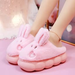 White Rabbit Hare Slippers Women's Cute Animal Platform Home Mules Shoes Girls Bedroom Plush Slides Slipper Ears Indoor Shoes