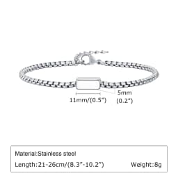 Vnox Stainless Steel Box Chain Bracelets for Men Teens, Geomtric Square Tube Charm Bracelets, Adjustable Metal Jewelry Gift