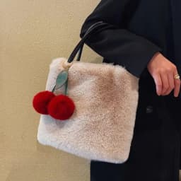 New Fluffy Rabbit Fur Cherry Keychain Ball Pompom Key Chain Handbag Car Key Chain Ring Gift Women‘s Bag Charm Backpack Accessory