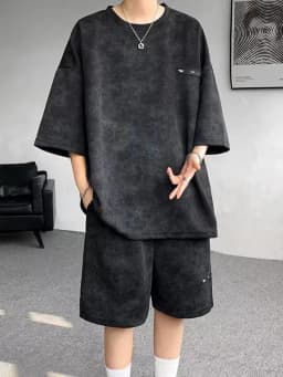 Loose Men's Casual Tie Dye Ice Silk Short Sleeve Short Pants Set Summer 2026 New Style Big Size Men's Fashion Clothing Set