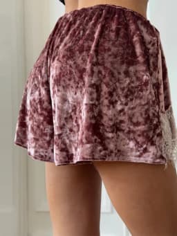 Women's Shorts Velvet Patchwork Lace See Hollow Out Irregular Hem Loose Shorts Charming Female Elastic High Waist Loungewear New