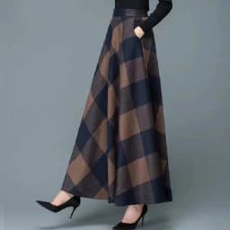 Spring Summer Plaid A-Line Midi Skirt Women's Retro plus Size Half-length Skirts Vintage Flared Skirts Fashionable Versatile