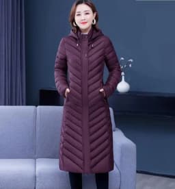 NEW Middle-aged Womens Down Cotton Coat Winter Long Warm Quilted Cotton Jacket Female Casual Hooded Parka Overcoat Purple 5XL