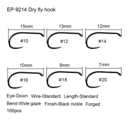 Aventik Eupheng 50pcs Competition Barbless Fly Fishing Hook Tying Materails Dry Nymph Shirmp Wet Caddis Fly Hook Black Nickle