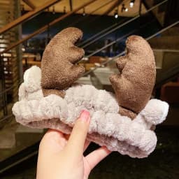 Cute Bow Antler Ears Coral Fleece Soft Warm Headband For Women Girl Washing Face Makeup Bath Head Wrap Hairband Hair Accessories