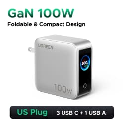 UGREEN 100W GaN Charger With Smart Display EU/UK/US Foldable Plug QC4.0 AVS For Macbook Pro Laptop iPhone 18 17 Pro iPad Samsung