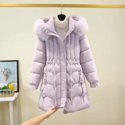Winter Thickened Large Fur Collar Detachable Hat Cotton Jacket Loose Waist Cotton Padded Mid-Length Downless Women's Coat