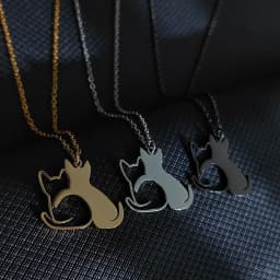 Double Cat Pattern Pendant Necklaces for Women Cute Couple Gold Choker Fine Animal Stainless Steel Jewelry Valentine's Day Gifts