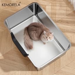 Extra Large Stainless Steel Litter Box, Non-Stick Odor-Free Metal Pan (Easy Clean, Hygienic Tray for Multiple Cats, Small Pets)