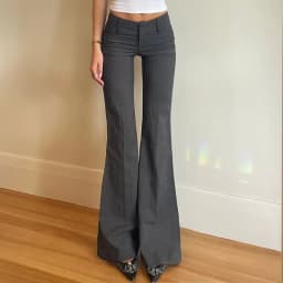 Lucyever Grey Low Waisted Flared Pants Female Y2K High Street Retro Wide Leg Trousers Fashion Slim Pocket Office Lady Suit Pants