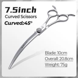 Fenice Professional 6.5/7.5 Inch Super Big Curved Scissors 45° Curved Scissors for Trimming Dog's Round Head Pet Grooming Tools