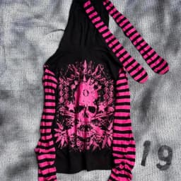 2026 Dark Pink Black Punk Skeleton Printed Striped Sleeve Hoodie Street Style Women's Zipper Cardigan Wholesale