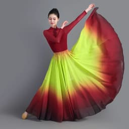 Women's 360-720 Degrees Big-hem Dance Skirts Gradient Color Chiffon Maxi Skirts Elastic-waist Elegant Square Dance A-line Skirts