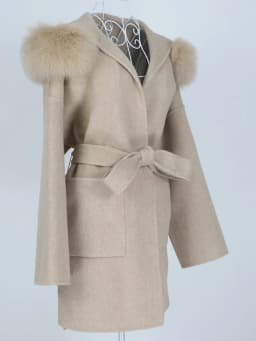 OFTBUY New Oversize Loose Cashmere Wool Blends Real Fur Coat Winter Jacket Women Natural Fox Fur Collar Hood Outerwear Belt