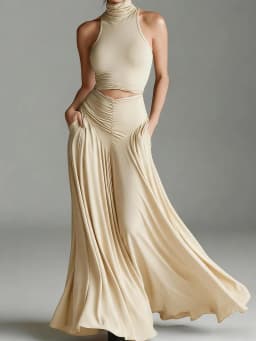 Women's Turtleneck Sleeveless Pullover Short Top with Maxi Skirts Two-Piece Set Casual Elegant Holiday Simple Outfit Streetwear