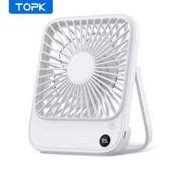 TOPK Ultra Thin Mini Portable Fan 5000mAh USB Rechargeable Electric Desk Fan LED Display Personal Cooling Table Fan Camping
