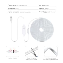 Zigbee Tuya Smart RGB LED Neon Strip USB 5V Flexible Ribbon Tape Waterproof LED Lights for Room Decoration Fita LED RGB Need HUB