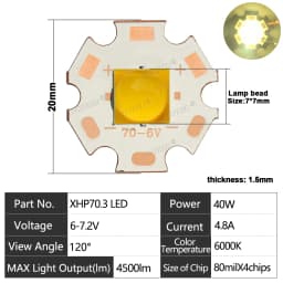 XHP70.3 LED Chip High Power Lamp Ceramic Beads7070 40W DC3V 6V 12V Cold Warm White XHP70.2 XHP50.2 Flashlight Head/ Searchlight