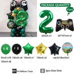 31pcs Gamepad Theme Balloon Green Number Birthday Balloon Set Game Theme Party Decoration Birthday Surprise Gifts