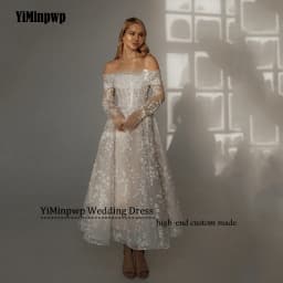 2026 Champagne Wedding Dresses Off Shoulder Long Sleeves A Line Lace Sequined Beads Flowers Bridal Party Gowns Customized