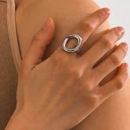 Uworld Minimalist Stainless Steel Smooth Asymmetric Ring Oval Hollow Stackable Ring Large Spherical Ring Women's Jewelry