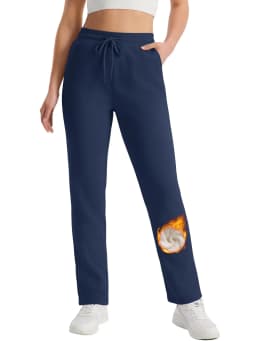 TACVASEN Sherpa Lined Drawstring Straight-Leg Sweatpants Womens Thermal Waist Outdoor Cotton Pants Waterproof Thick Trousers