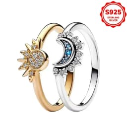 2026 Hot Selling 925 Silver Multi-Color Sun and Moon Heart-Shaped Ring for Women's Party Exquisite Jewelry Gift