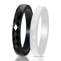 VQYSKO Trendy Black & White Color Cutting Ceramics Rings Jewelry Classic Wedding Engagement Rings For Women Anneaux Anillos