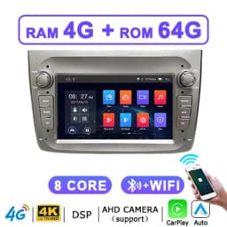 8GB 128GB 7'' Wireless Carplay Android 14 Auto Stereo Car Radio GPS For Alfa Romeo 147 2008-2012 Bluetooth 2 din autoradio Multimedia player Screen WIFI 4G LTE