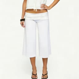 Capri Pants for Women Low Rise Fold Over Capri Yoga Pant Soft Comfy Flowy Wide Leg Capris Culottes Bottoms