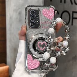 Strap Glitter Beautiful Love Phone Holder Case For Samsung Galaxy A13 A14 A15 A16 A24 A25 A34 A35 A36 A54 A55 A12 A22 4G 5G