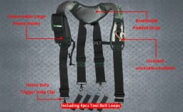 MELOTOUGH Gel Construction Work Suspender Tool Belt Suspenders with Gel Shoulder Pad Detachable Phone Holder