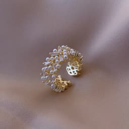 High Quality Pearl Zircon Gold Color Rings For Woman 2025 New Fashion Korean Jewelry Luxury Party Adjustable Unusual Girl's Ring