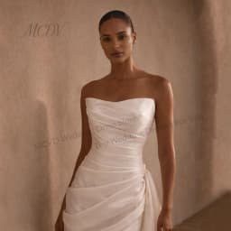 Satin Mini Wedding Dress Strapless Short Bride Gowns Sheath Elegant Bridal Gowns Vestido De Noiva Casamento Civil Customized