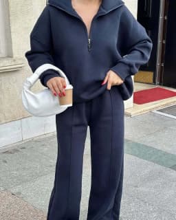 Autumn and winter suit semi-open pullover sweater trousers two-piece set
