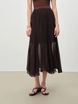 ZIQIAO Design-Forward Asymmetrical Drape Women Chiffon Skirt Spring 2026 New Arrival Soft Elegance Long Skirt Elastic Waistband