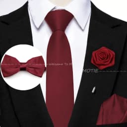 Hot Sale Burgundy Pink Necktie Set Include Polyester Bowtie Cufflink Floral Brooch For Groom Suit Wedding Cravat Shirt Accessory