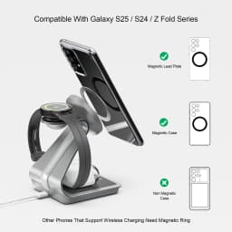 Bonola 3 in 1 Charger Station for Galaxy S26 Ultra/S25/S24 Metal Dock Stand Wireless Fast Charging for Samsung Watch/Galaxy Bud