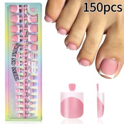 150Pcs Short Square Black French Tips Fake Toenails Matte Nude Pink Press On Toe Nails for Summer Daily Wearable False Toenail T