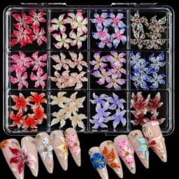 12Grids 3D Resin Rose Flower Nail Charms Mixed Color Flatback with Pearls Kawaii Floral Nail Decor for Acrylic Nails DIY Tools