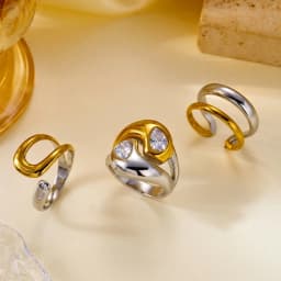 Stainless Steel Two Tone Ring for Women Trendy Parallel Double Line Irregular Geometry Stacking Ring Waterproof Daily Jewelry