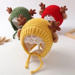 Cute Elk Baby Hat With Ear Winter Christmas Knitted Kids Beanie Outdoor Ear Protection Cap Toddler Boys Girls Warm Ski Hats