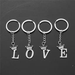 Unique DIY Crown Stainless Steel A-Z Letters Pendant Keychains for Men Women 26 Alphabet Car Key Ring Name Jewelry Keyrings Gift